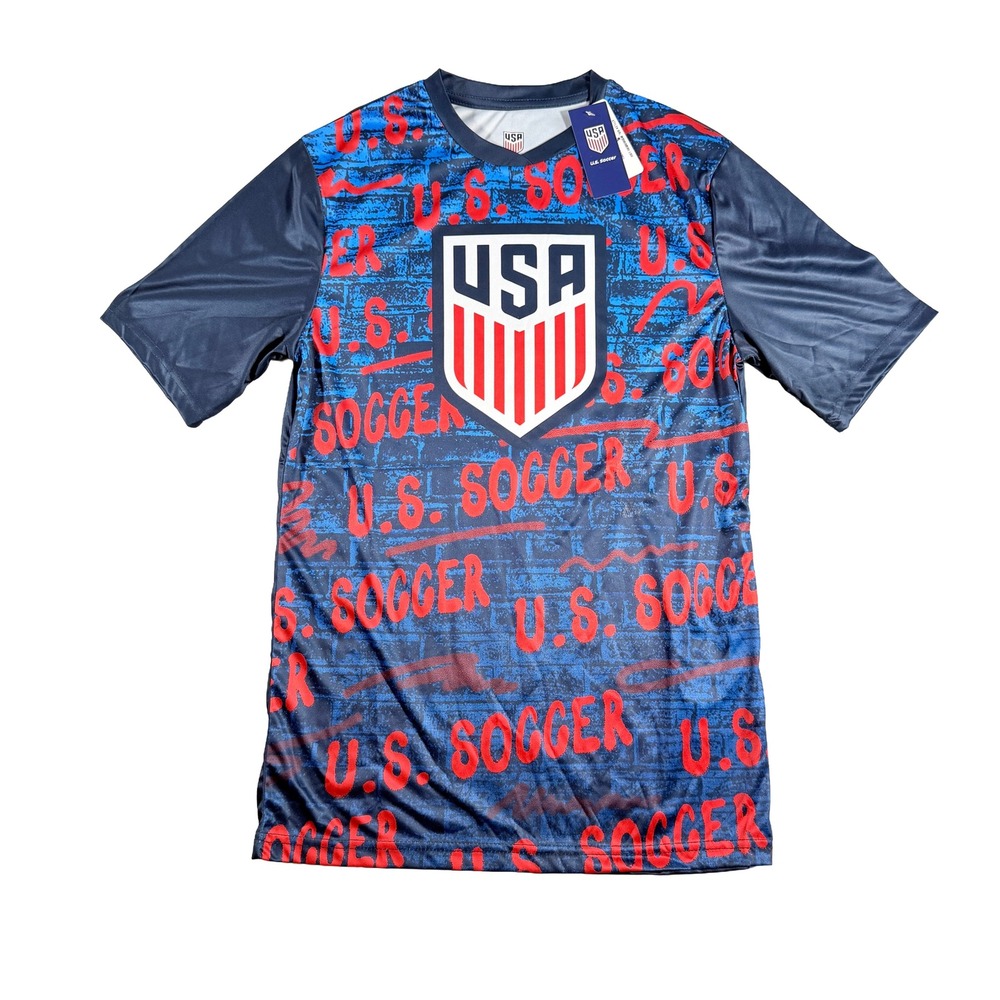 US Soccer Federation Mens Small Jersey Blue Red USM Graphic NWT